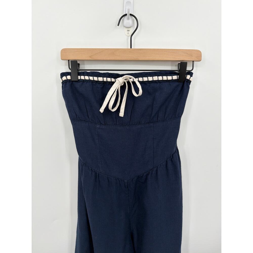 Hollister Navy Strapless Linen Blend Jumpsuit Convertible Straps XS Petite Chic - Picture 5 of 8